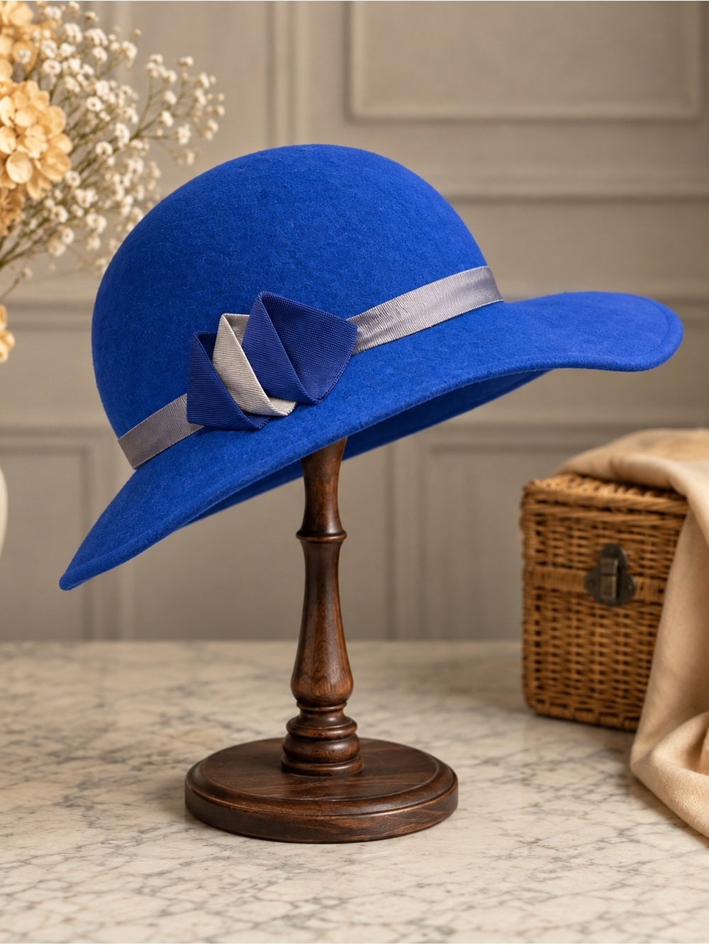 Vintage Royal Blue Doeskin Felt Cloche Hat